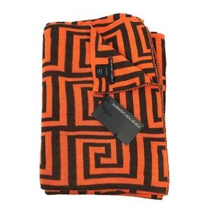Pur by Pur Cashmere Orange Brown Acrylic Geometric Square Print Throw Blanket